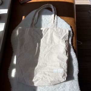 Uniqlo Beige Canvas Tote Bag Reusable Shopping Grocery Everyday‎ Casual
